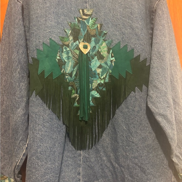 Vintage Denim Jacket with suede fringe patches and silver accent - Picture 6 of 9